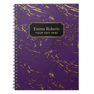 Carnet Pourpre moderne et texture de marbre d'or