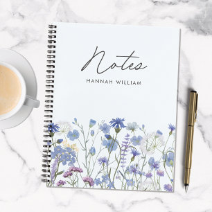 Carnet Pré fleuri de fleurs sauvages à aquarelle bleue mo