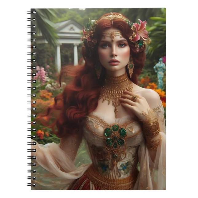 Carnet Pre-Raphaelite gilded woman 1 in garden (Devant)