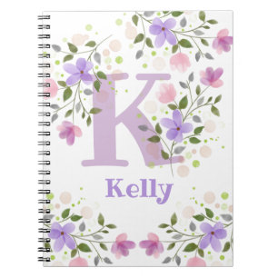 Carnet Premier Initial Plus Nom Kelly avec Fleurs