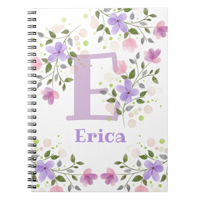 Carnet Premier nom initial plus Erica avec fleurs (Devant)