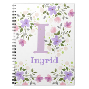 Carnet Premier nom initial plus Ingrid avec fleurs