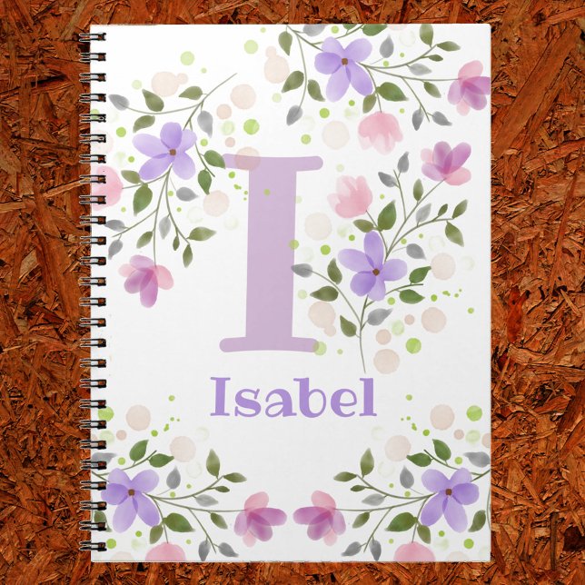 Carnet Premier nom initial plus Isabel avec fleurs (Créateur téléchargé)
