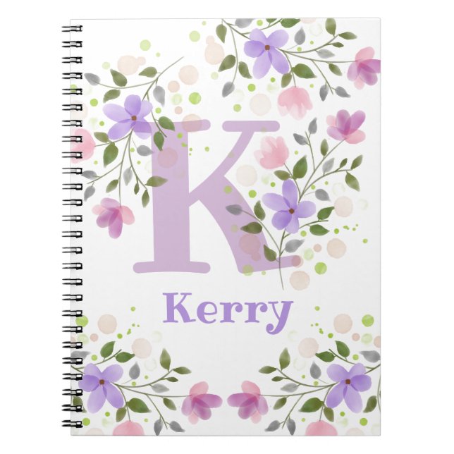 Carnet Premier nom initial plus Kerry avec fleurs (Devant)