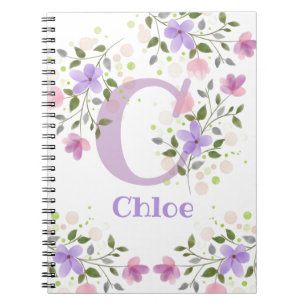 Carnet Premier nom initial plus Nom Chloe avec Fleurs