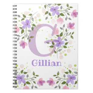 Carnet Premier nom initial plus nom Gillian avec fleurs