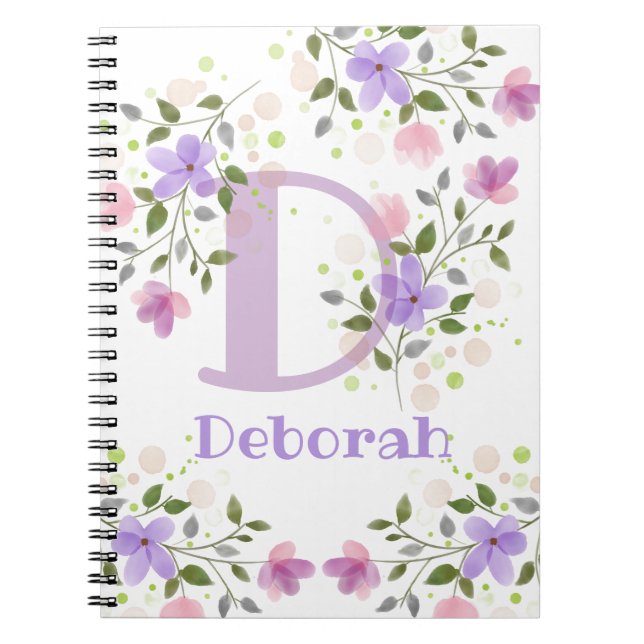 Carnet Première initiale plus le nom Deborah avec des fle (Devant)