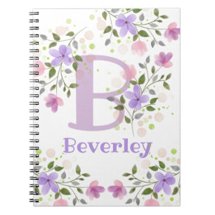 Carnet Première initiale plus nom Beverley avec fleurs