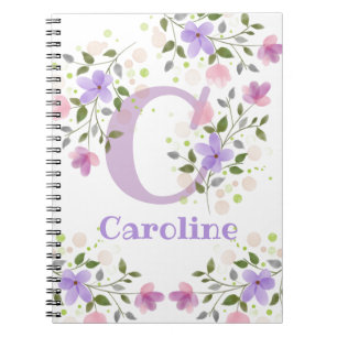 Carnet Première initiale plus nom Caroline avec des fleur