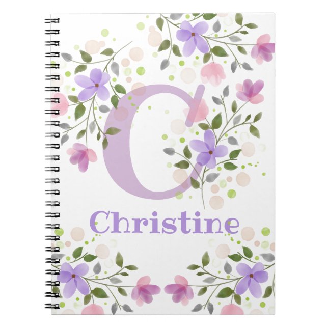 Carnet Première initiale plus nom Christine avec des fleu (Devant)