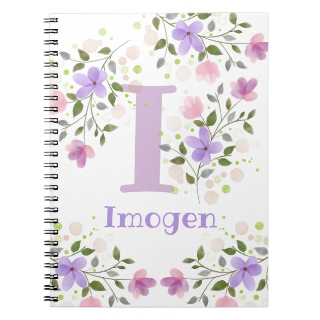 Carnet Première initiale plus nom Imogen avec des fleurs (Devant)