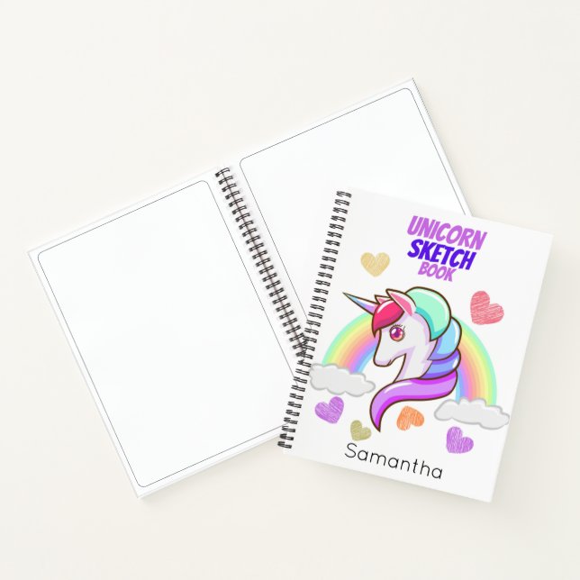 Carnet Prénom mignon Rainbow Hearts Unicorn Croquis (Intérieur)