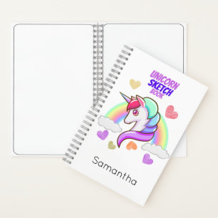 Carnet Prénom mignon Rainbow Hearts Unicorn Croquis