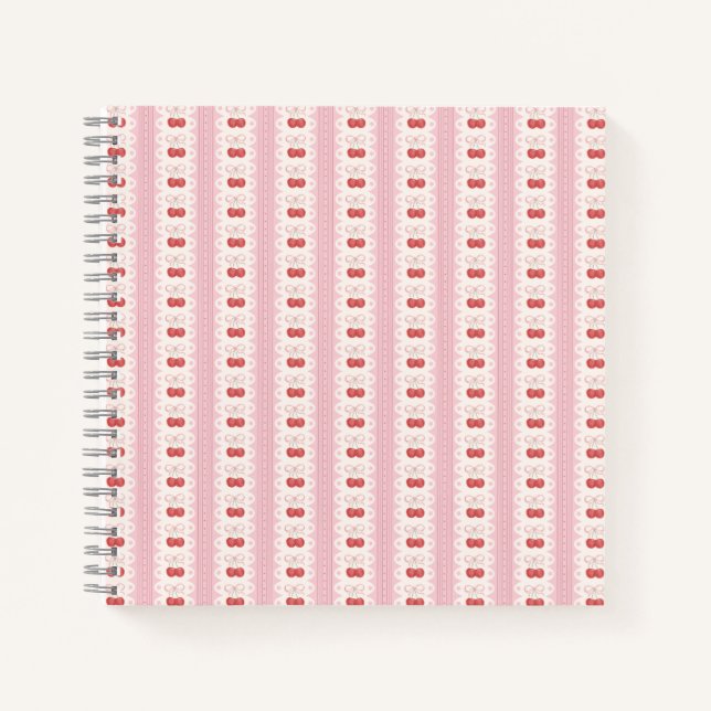 Carnet Preppy Cherry Stripes - Pink and Off White (Devant)