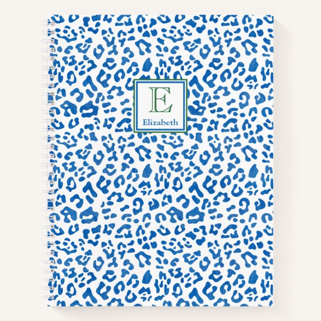 Carnet Preppy Classic Bleu Poster de animal & Monogramme  (Devant)