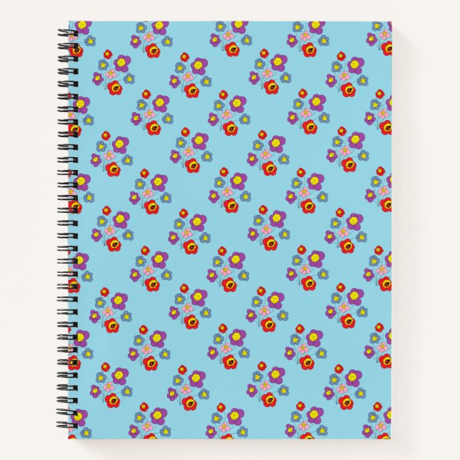 Carnet Pretty Blue Ladybug and Flowers Pattern (Devant)