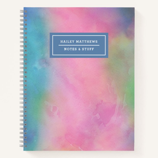 Carnet Pretty Pastel Rainbow Cravate-Dye Aquarelle Nom (Devant)