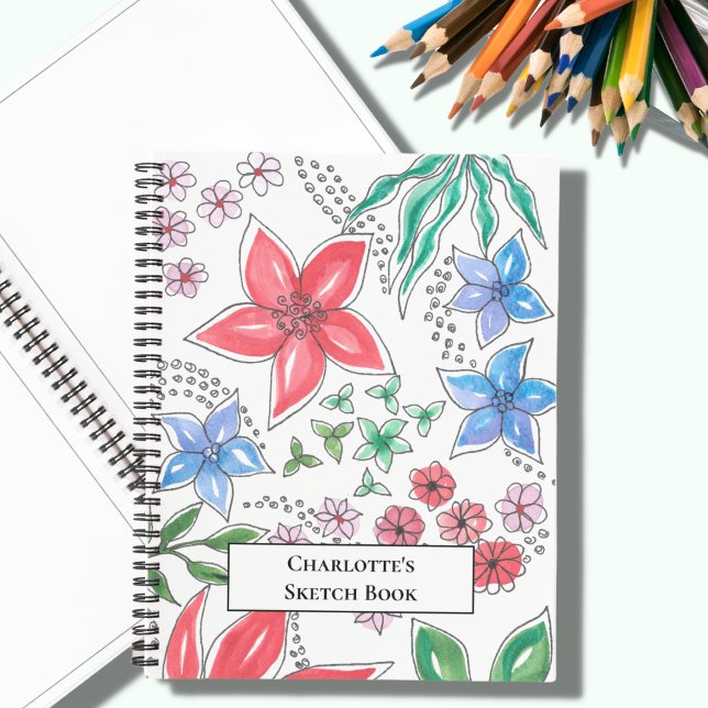Carnet Pretty Pink Blue Floral Sketch Retour à l'école (Créateur téléchargé)