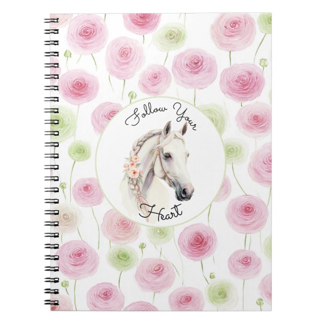 Carnet Pretty Pink Mint Ranunculus Horse (Devant)