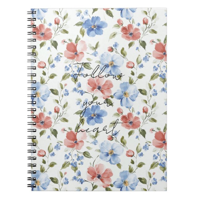 Carnet Pretty Red Blue Flowers (Devant)