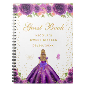 Carnet Princesse aux Cheveux Blonds Fleur Violette Sweet