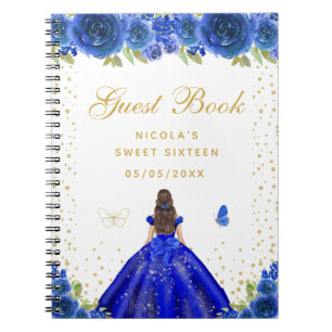 Carnet Princesse aux Cheveux Bruns Floral Bleu Sweet Seiz