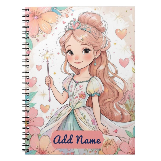 Carnet Princesse Florale – Nom éditable (Devant)