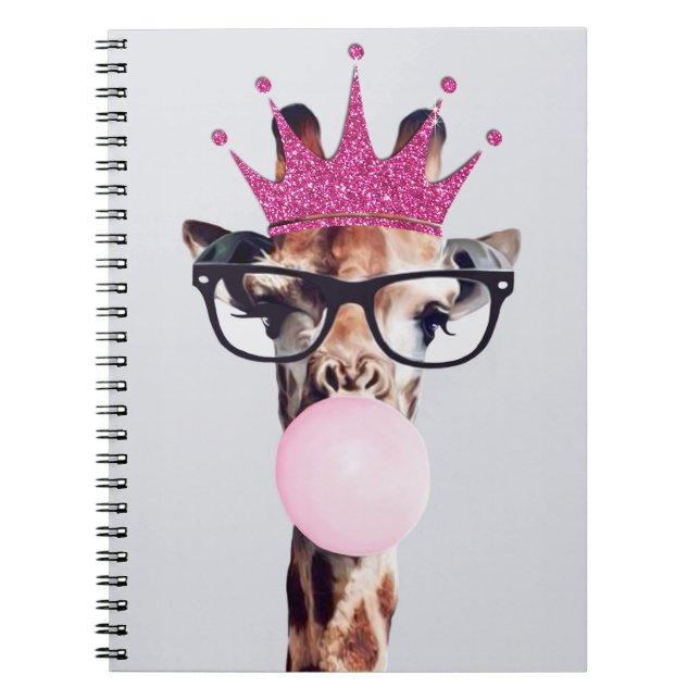 Carnet Princesse Giraffe soufflant rose bulle gomme (Devant)
