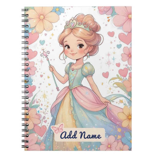 Carnet Princesse personnalisée - Ajouter un nom (Devant)