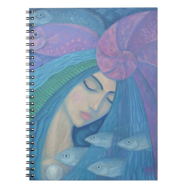 Carnet Princesse Sirène, Imaginaire sous-marin, Bleu rose (Devant)