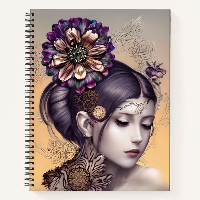Carnet Princesse Steampunk avec une fleur couleur cuivre (Devant)