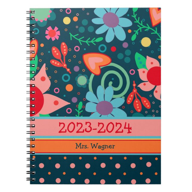 Carnet Professeur de l'année personnalisée joyeux joli fl (Devant)