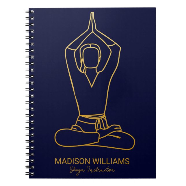 Carnet Professeur de Yoga Personnalisé Marine Or Moderne  (Devant)