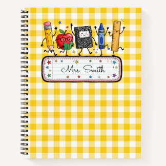 Carnet Professeur Gingham Or Personnalisé