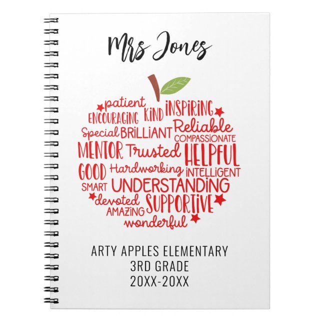 Carnet professeur merci mot à la retraite art pomme bloc- (Devant)