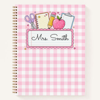 Carnet Professeur personnalisé à carreaux roses