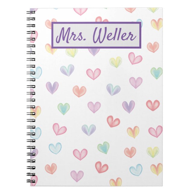 Carnet Professeur personnalisé avec coeur aquarelle (Devant)