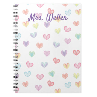 Carnet Professeur personnalisé avec coeur aquarelle