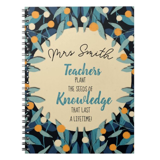 Carnet Professeur turquoise feuille plante une citation d (Devant)