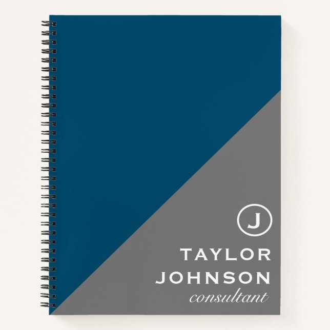 Carnet Professional Blue & Grey simple Monogramme (Devant)