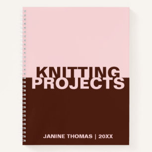 Carnet Projets minimalistes de Tricot de texte Brown rose