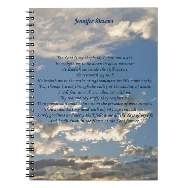 Carnet Psaume 23 Belle Bible Verse Christian Monogramme (Devant)