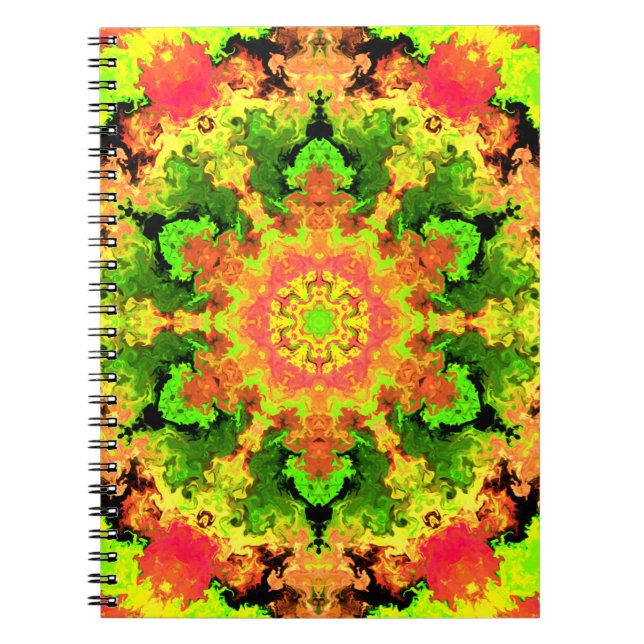 Carnet Psychédélic Hippie Flower Green Orange and Red (Devant)