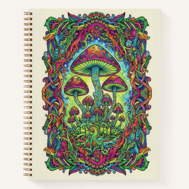 Carnet Psychedelic Neon Mushroom Forest Zen tangle (Devant)