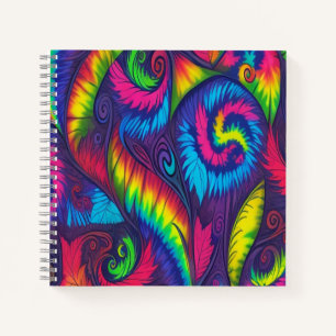Carnet Psychedelic Tie Dye Rainbow Leaves Vibrant Spiral 