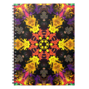 Carnet Psychédélique Hippie Fleur Rouge Jaune et Violet