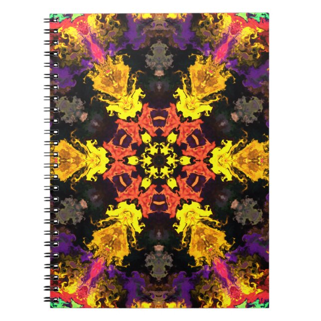 Carnet Psychédélique Hippie Fleur Rouge Jaune et Violet (Devant)
