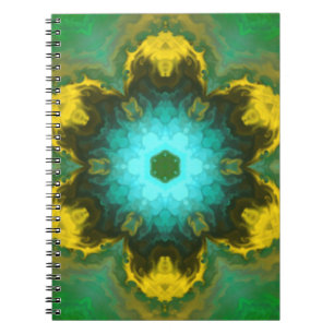 Carnet Psychédélique Mandala Flower Turquoise jaune et ve