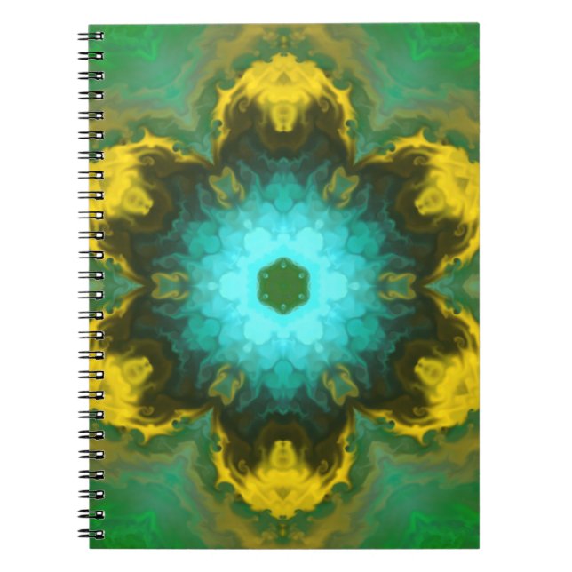 Carnet Psychédélique Mandala Flower Turquoise jaune et ve (Devant)
