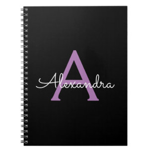 Carnet Purple Black Script Girl Nom du monogramme